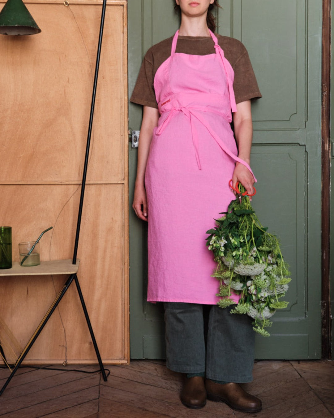 Merci - Washed linen apron - Garance Pink