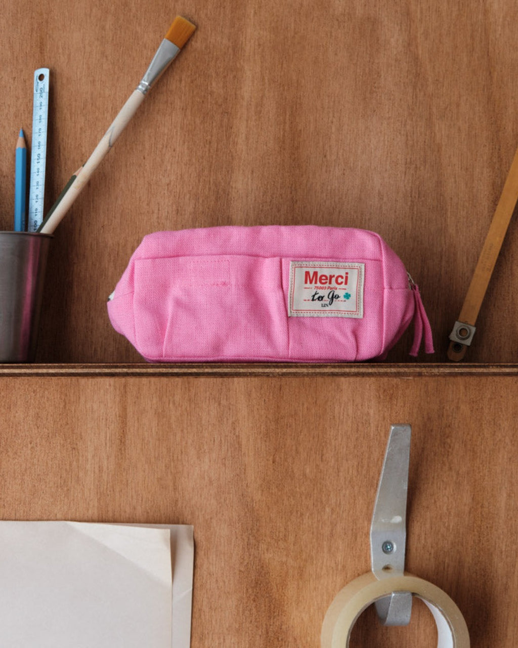 Merci - Trousse En Lin Lavé - Rose Garance