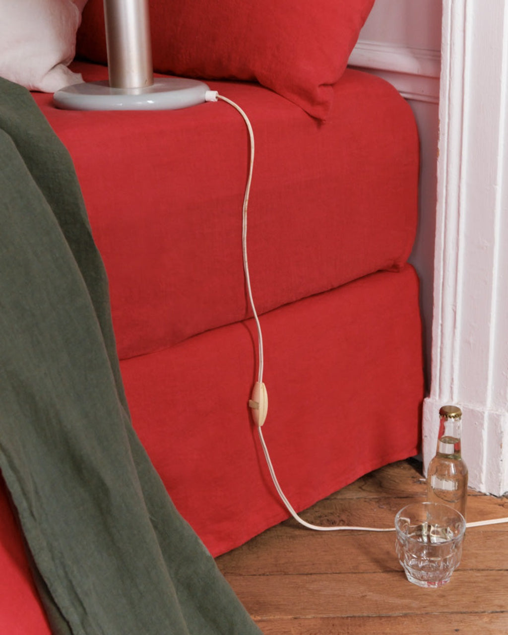 Merci - Drap-Housse En Lin Lavé - Rouge Vermillon