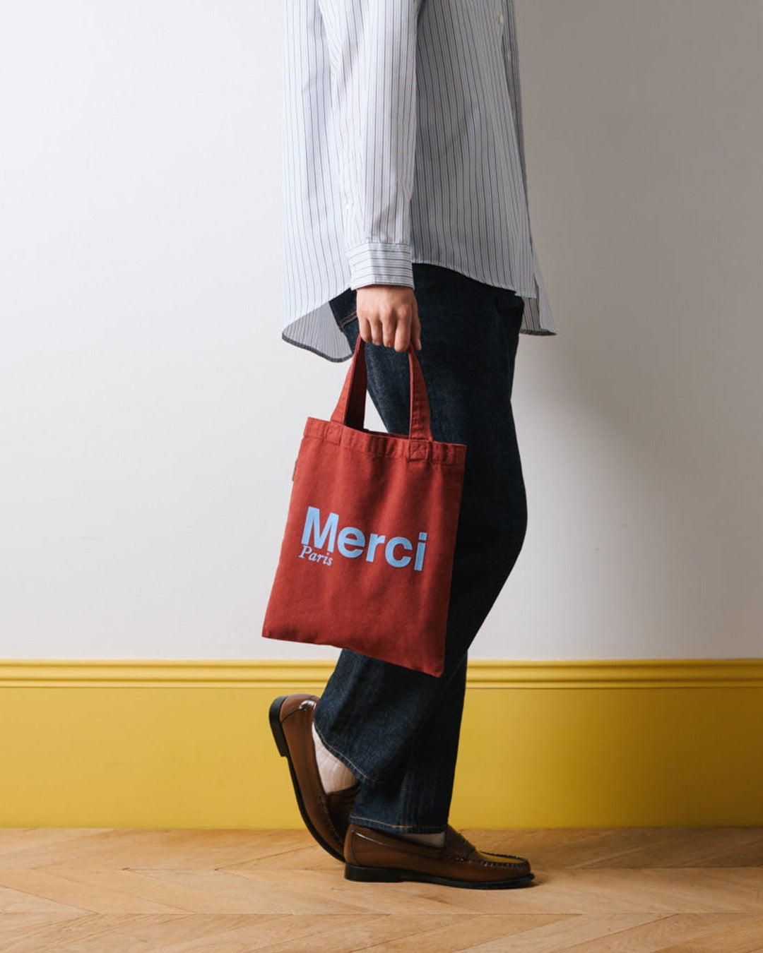 Merci - Cotton Tote Bag - Wine & Blue