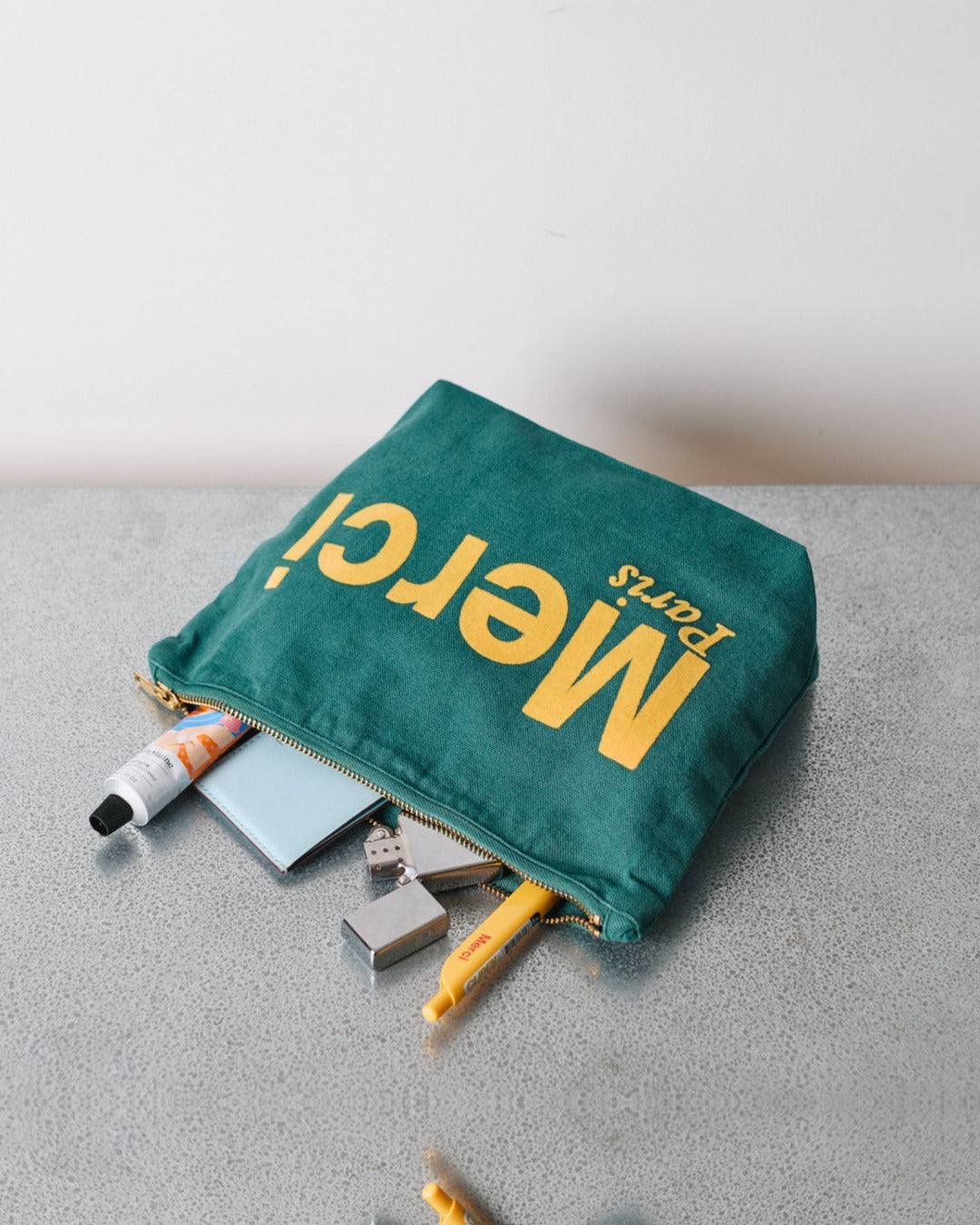Merci - Cotton pouch - Forest & Yellow