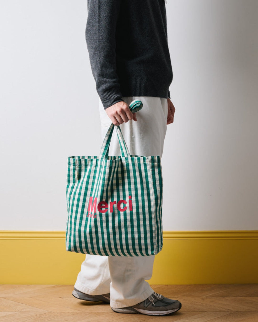 Merci - Cotton Tote Bag - Green, Cream & Pink
