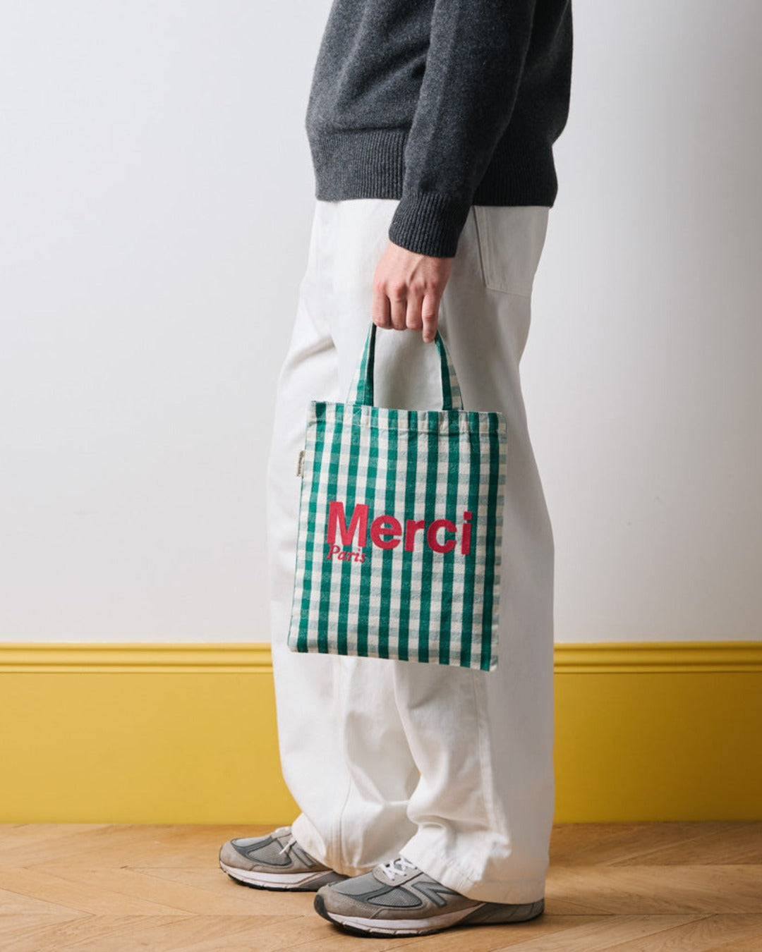 Merci - Tote Bag En Coton - Vert, Crème & Rose