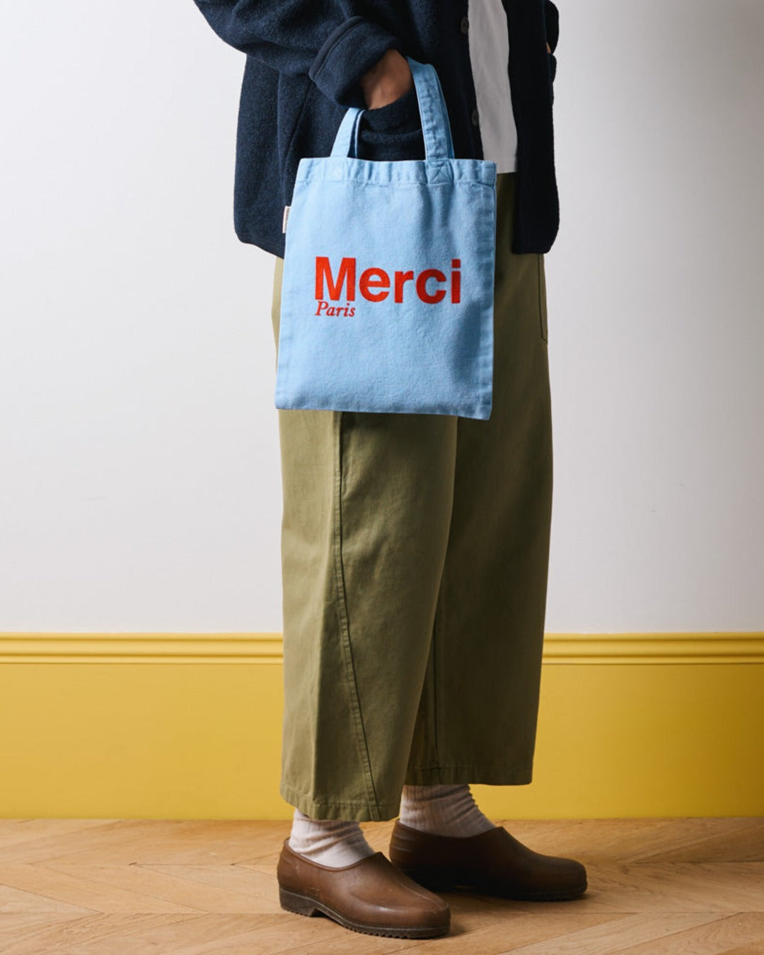 Merci - Tote Bag En Coton - Bleu Bébé & Rouge