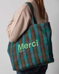 Merci - Tote Bag En Coton - Bleu, Marron & Vert
