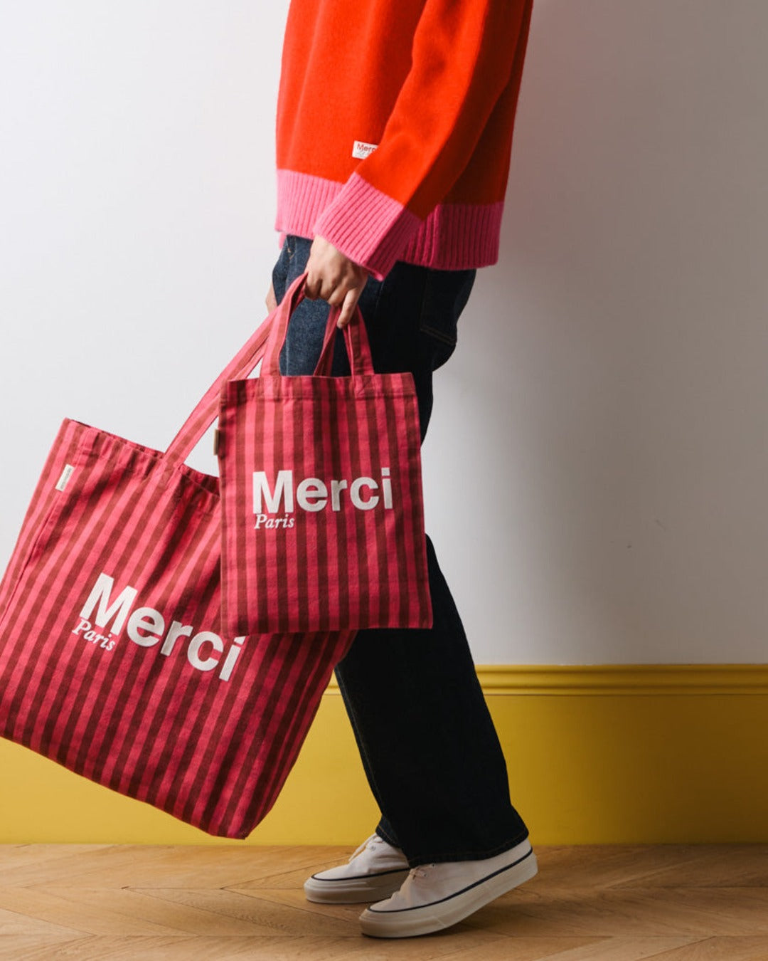 Merci - Tote Bag En Coton - Rose, Vin & Crème