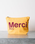 Merci - Pochette En Coton - Jaune & Prune