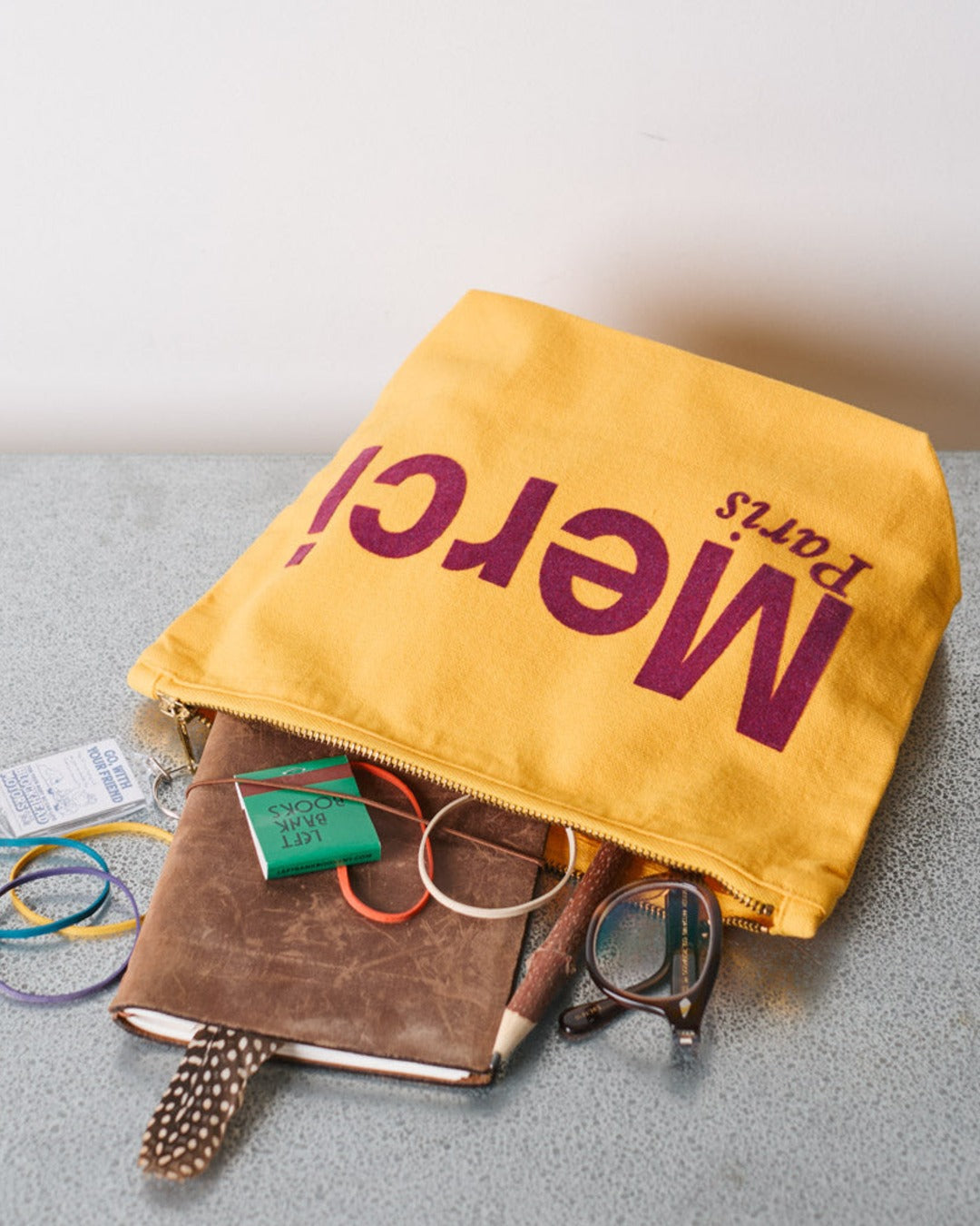 Merci - Cotton pouch - Yellow & Plum