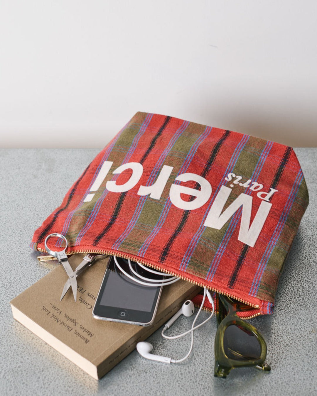 Merci - Cotton pouch - Pink, Green & Cream