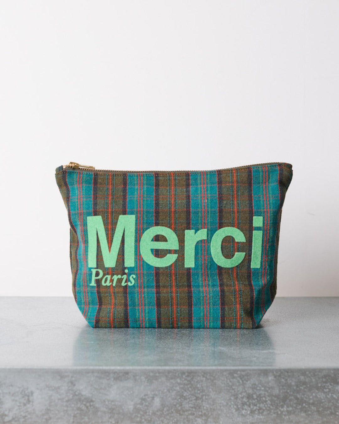 Merci - Cotton pouch - Blue, Brown & Green