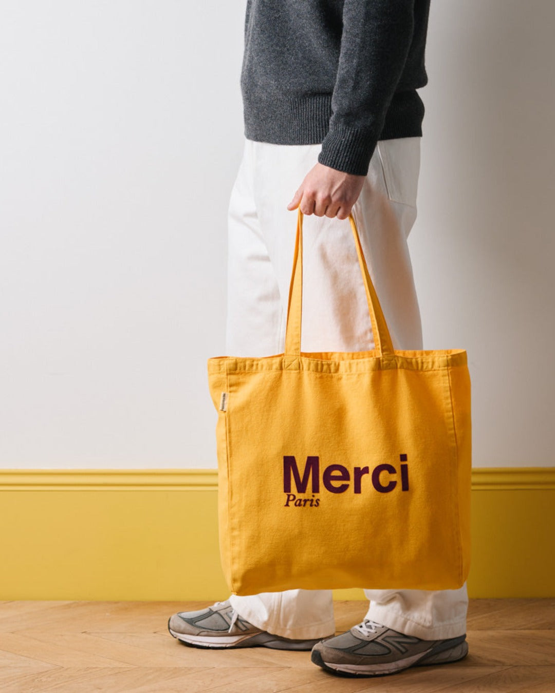 Merci - Tote Bag En Coton - Jaune & Prune