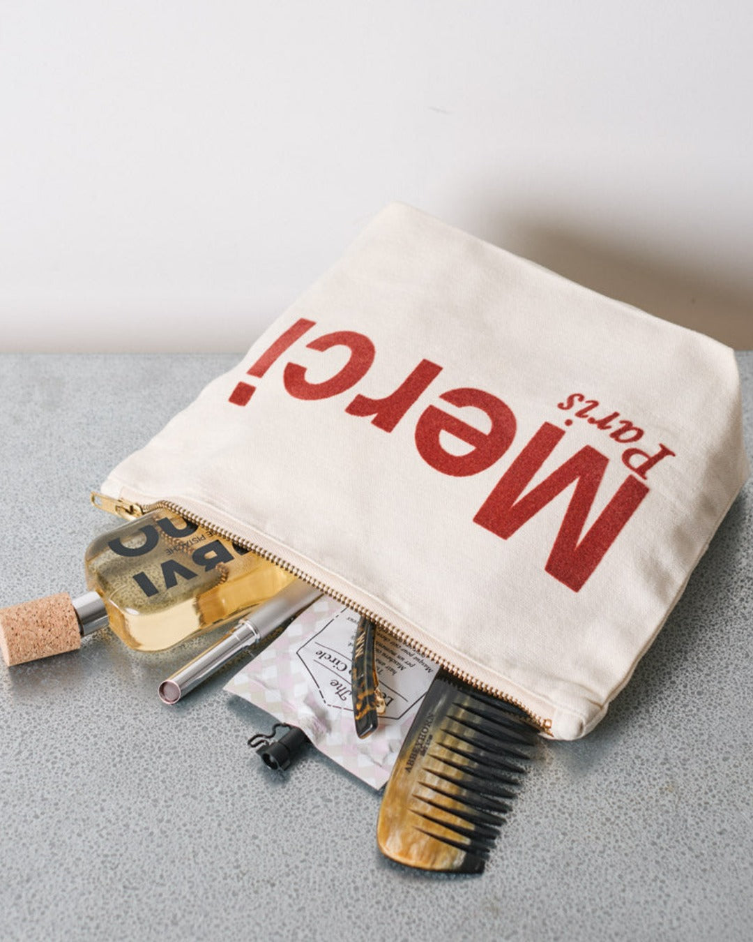 Merci - Cotton pouch - Cream & Wine