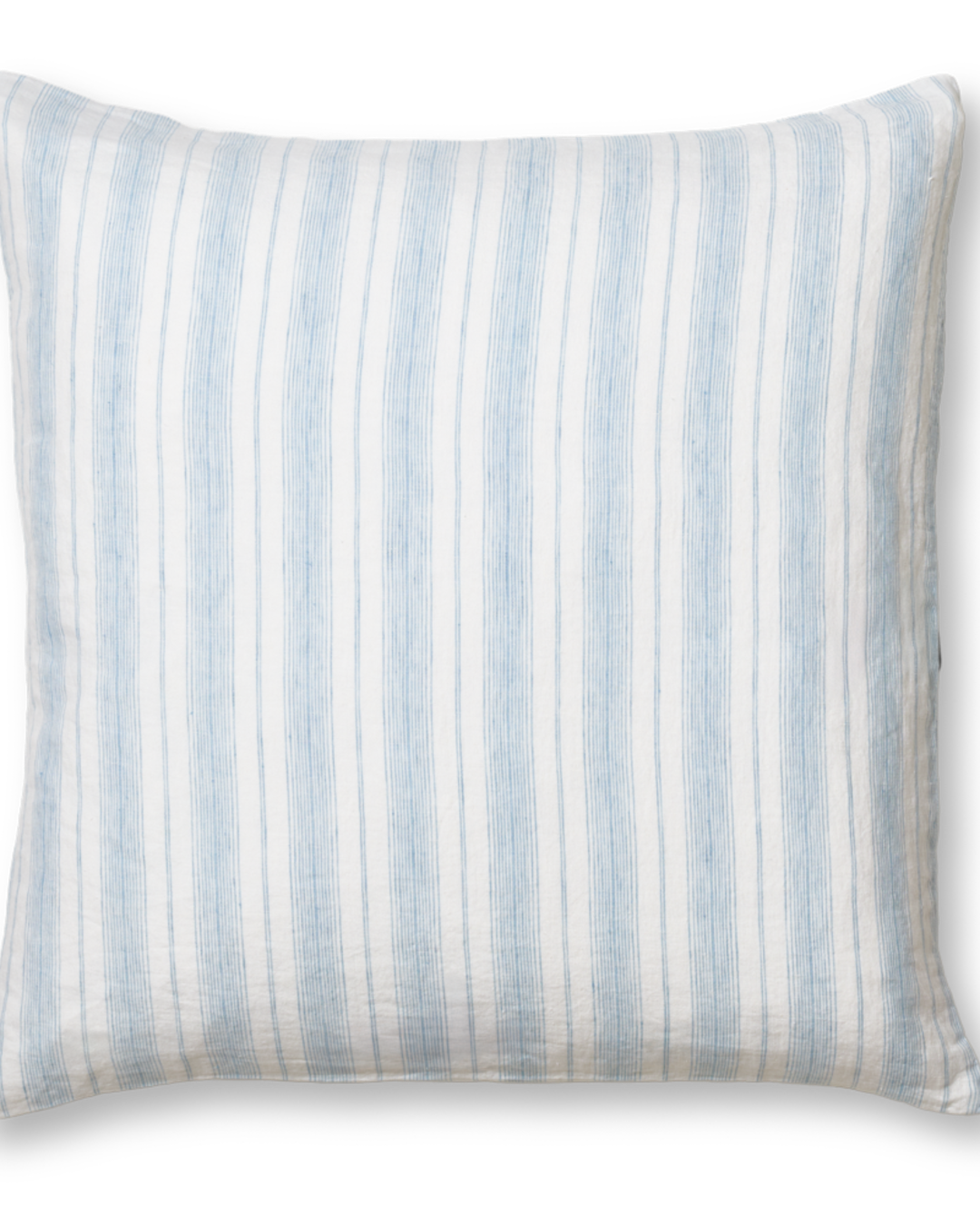 Taie D'Oreiller En Lin Lavé - Rayures Toile Bleu Primaire
