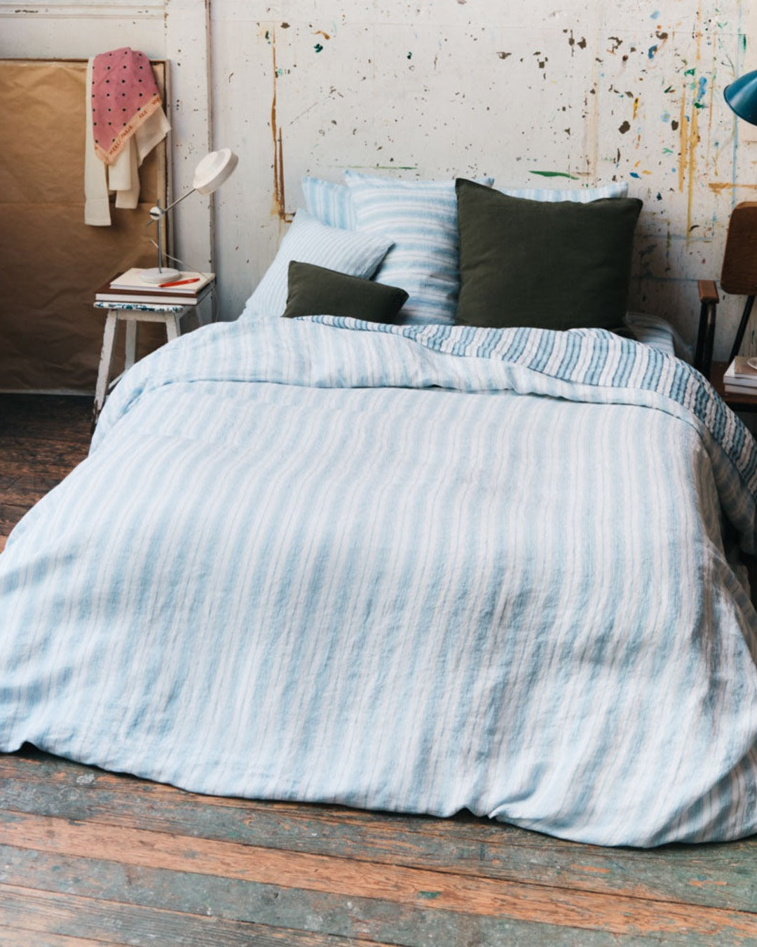 Merci - Washed linen duvet cover - Primary Blue Canvas Stripes