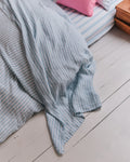 Merci - Washed linen flat sheet - Primary Blue Paintbrush Stripes