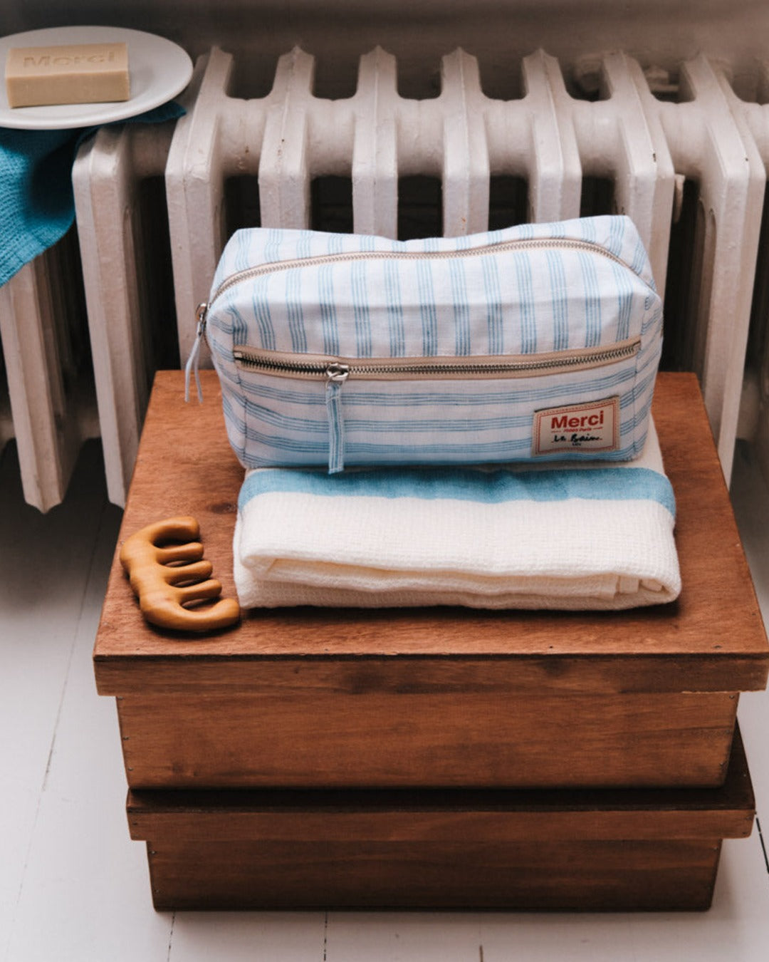 Merci - Toiletry bag - Primary Blue Paintbrush Stripes
