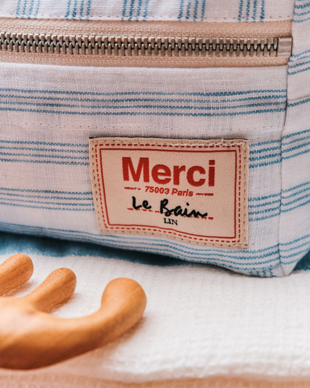 Merci - Trousse De Toilette - Rayures Pinceau Bleu Primaire