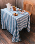 Merci - Washed linen tablecloth - Primary Blue Palette Stripes