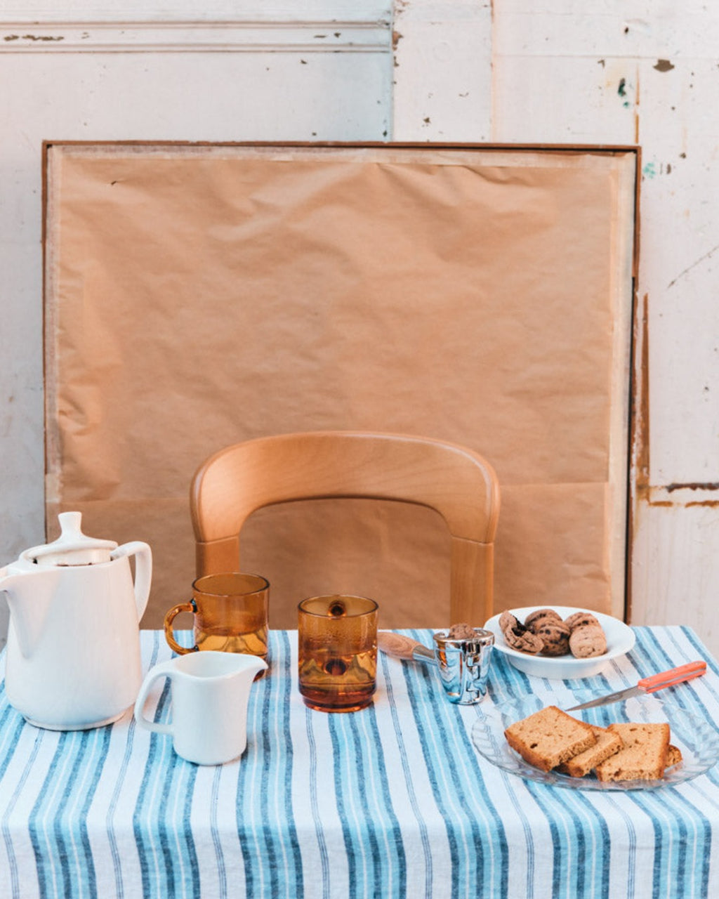 Merci - Washed linen tablecloth - Primary Blue Palette Stripes