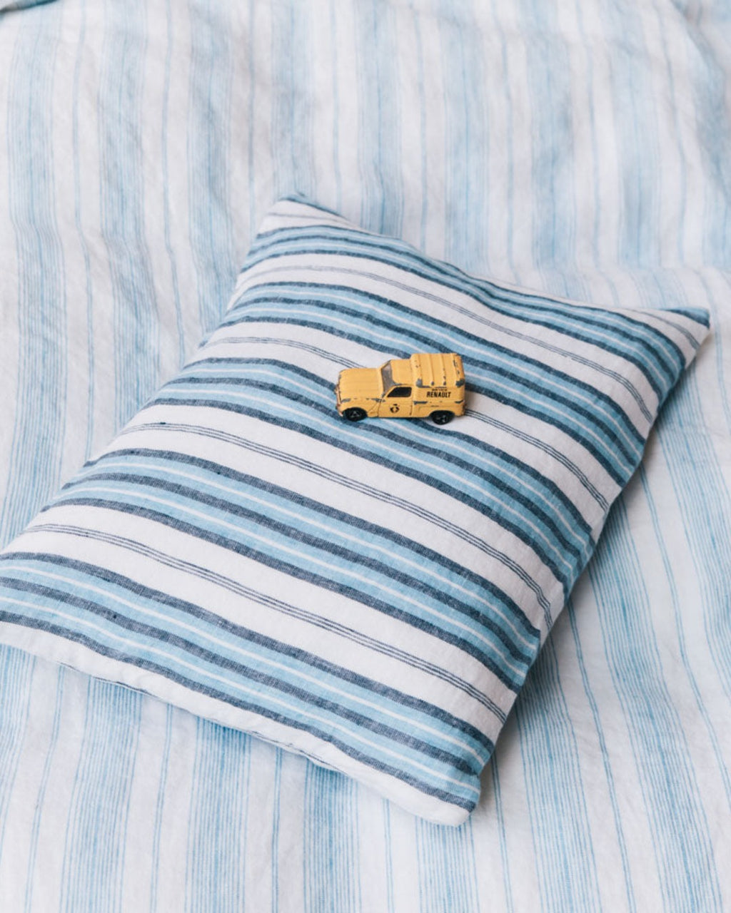 Merci - Washed linen pillowcase - Primary Blue Palette Stripes