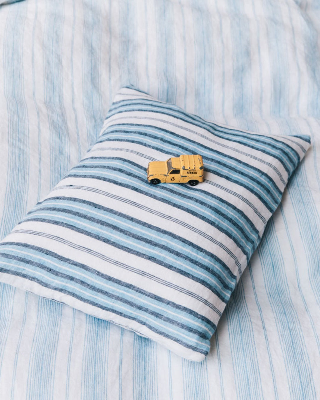 Merci - Washed linen pillowcase - Primary Blue Palette Stripes