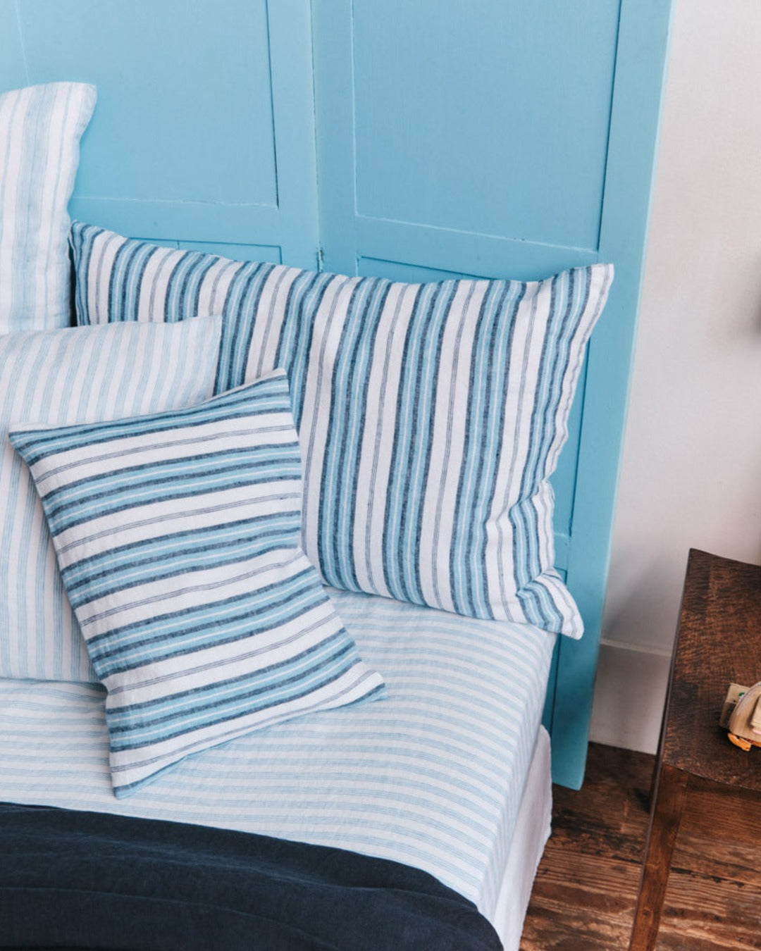 Merci - Washed linen pillowcase - Primary Blue Palette Stripes