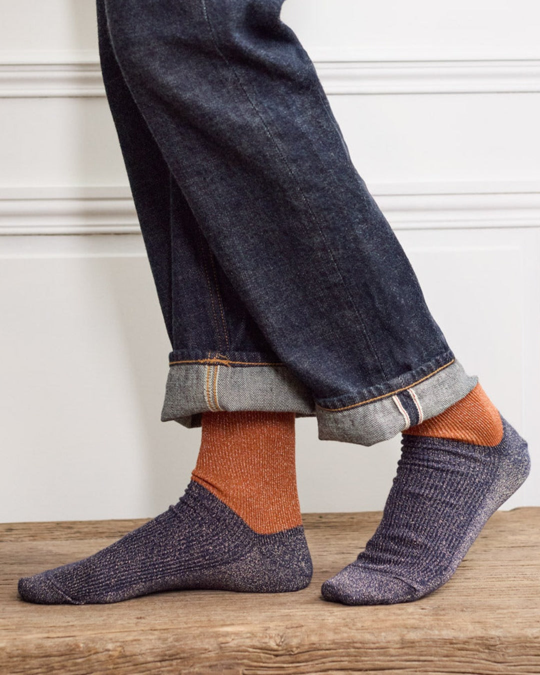 Merci - Chaussettes Ludo - Orange & Marine