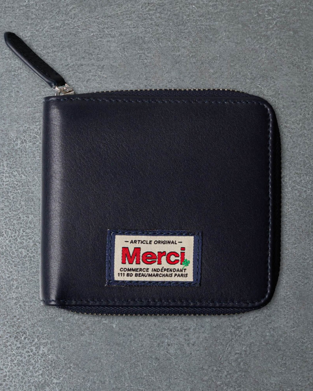 Merci - Porte Monnaie Feuille Zip - Marine – Merci Paris