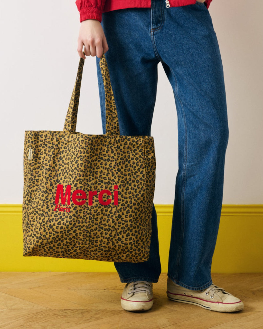 Merci - Cotton Tote Bag - Leopard & Red