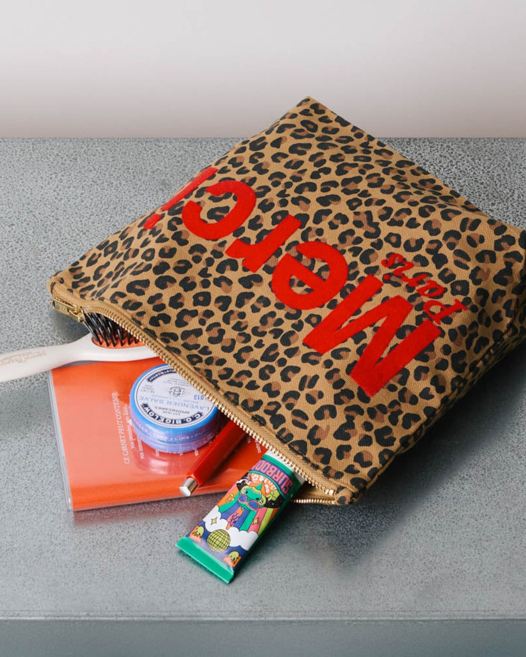 Merci - Cotton pouch - Leopard & Red