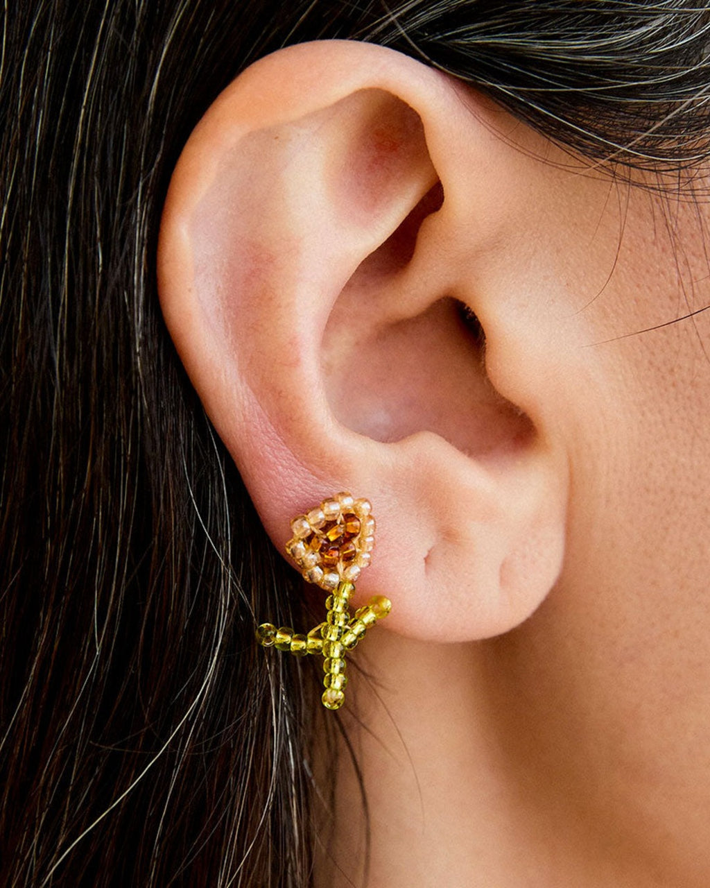 Pura Utz - Florecita Ear Stick Earrings - Brown