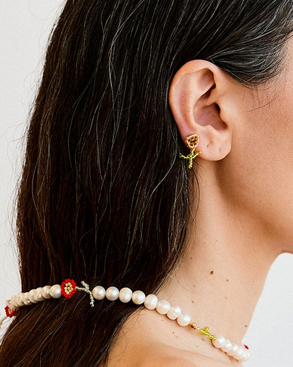 Pura Utz - Florecita Ear Stick Earrings - Brown