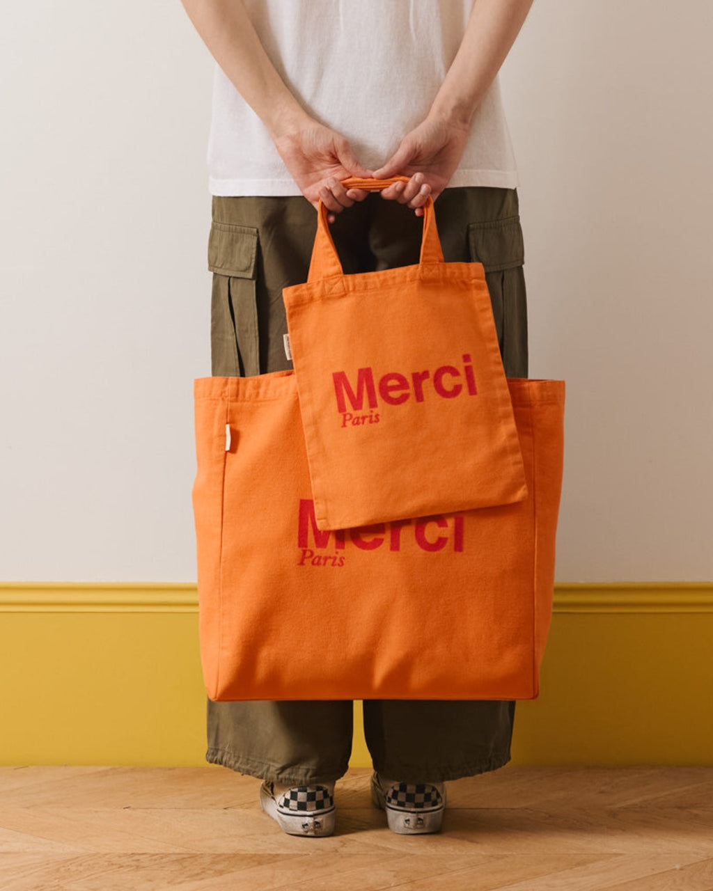 Merci - Cotton Tote Bag - Apricot & Raspberry