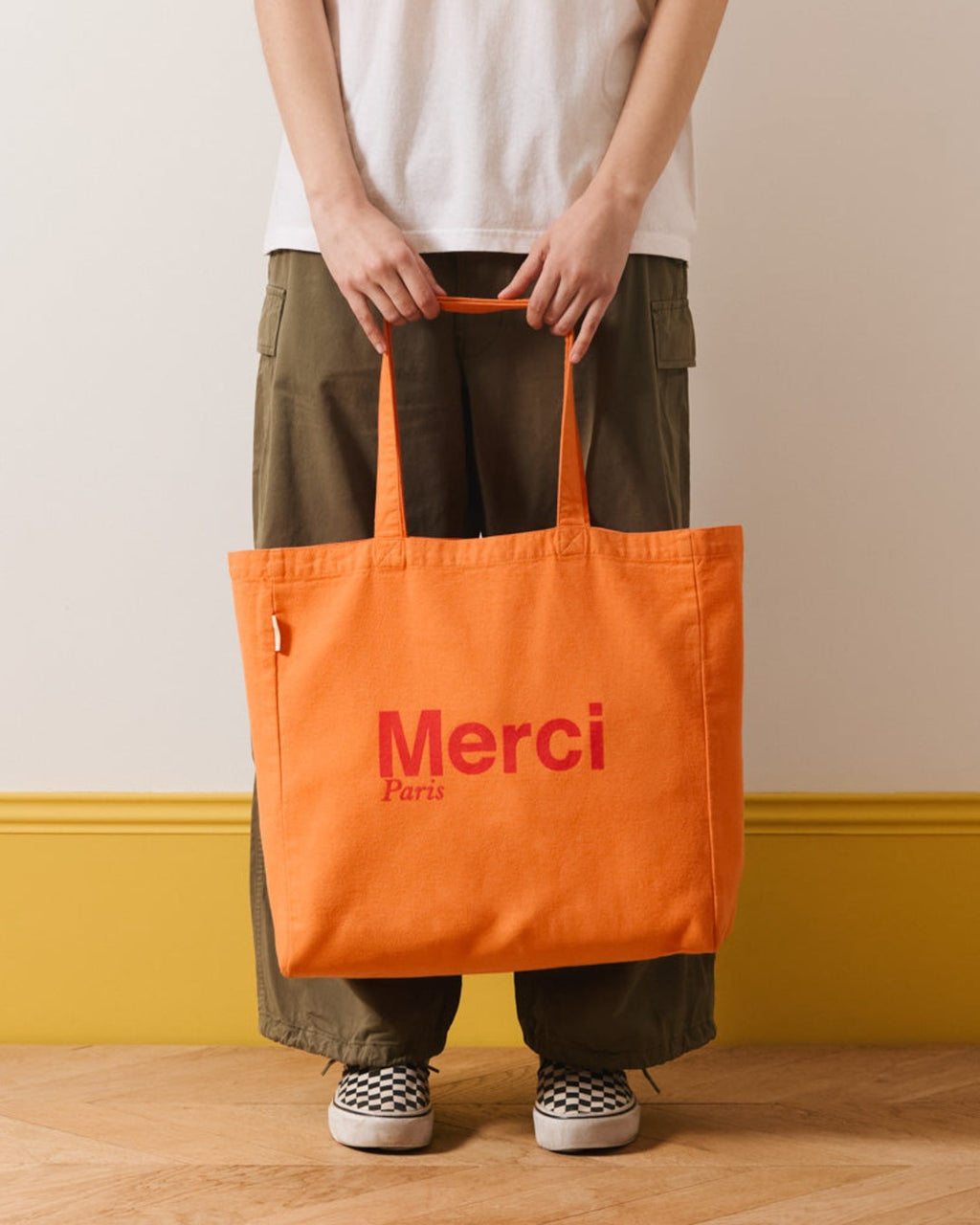 Merci - Cotton Tote Bag - Apricot & Raspberry