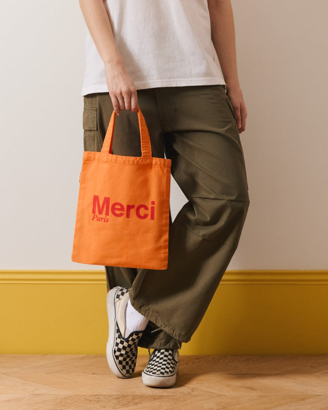 Merci - Cotton Tote Bag - Apricot & Raspberry