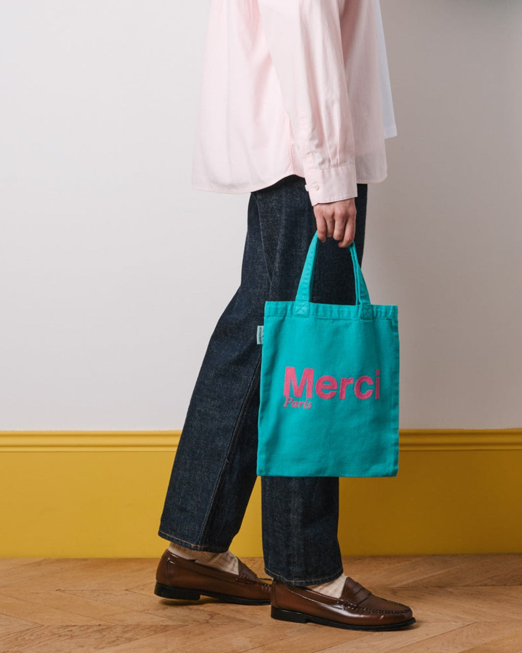 Merci - Cotton Tote Bag - Turquoise & Pink