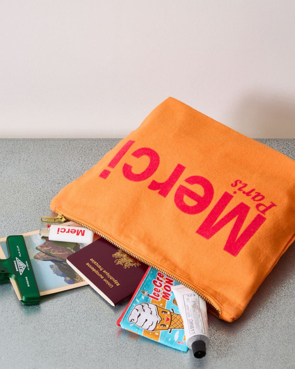 Merci - Cotton pouch - Apricot & Raspberry
