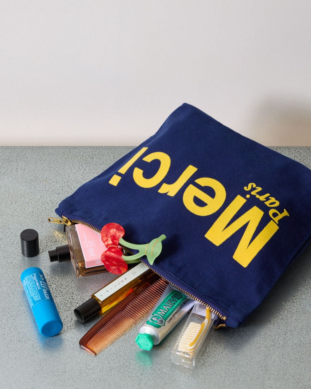 Merci - Cotton pouch - Midnight Blue & Banana