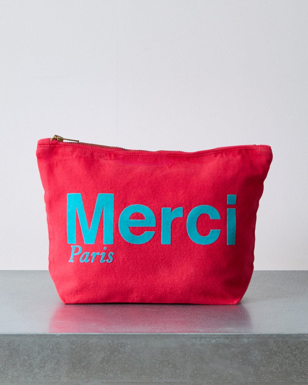 Merci - Cotton pouch - Raspberry & Turquoise