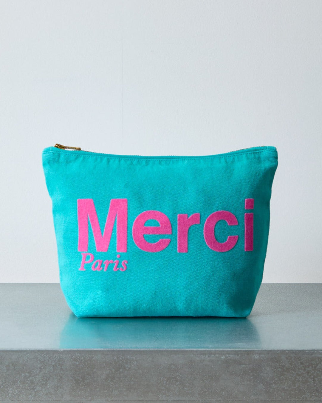 Merci - Cotton pouch - Turquoise & Pink