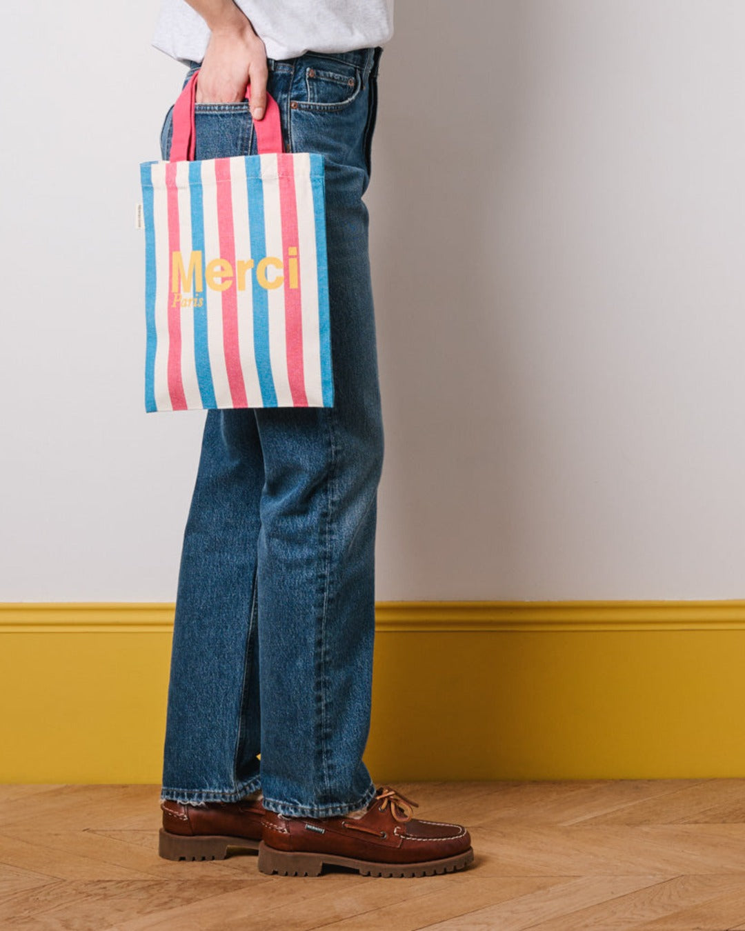 Merci - Striped cotton tote bag - Pink & Blue