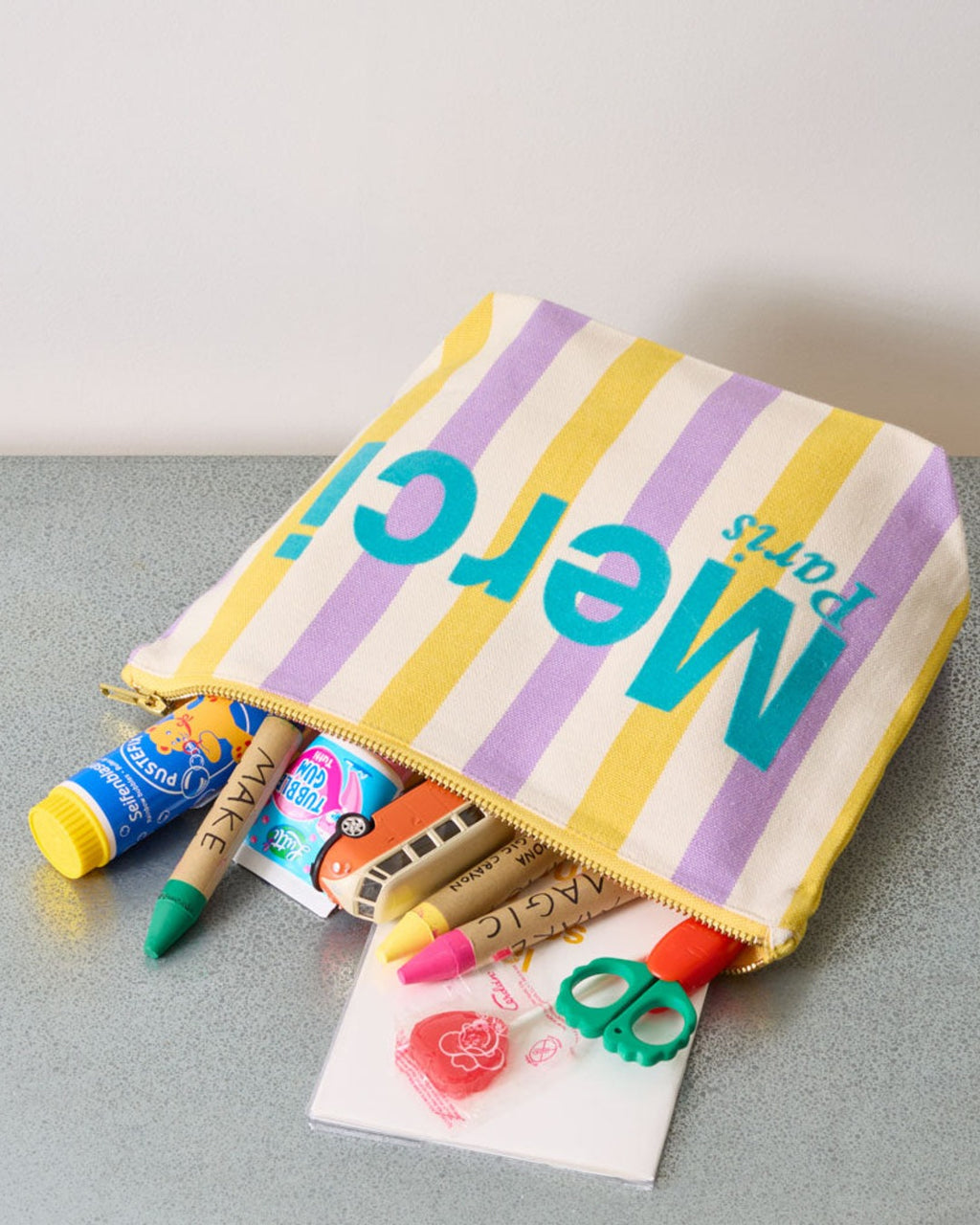 Merci - Striped cotton clutch - Lilac & Banana