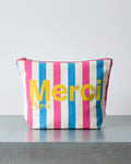 Merci - Striped cotton clutch - Pink & Blue