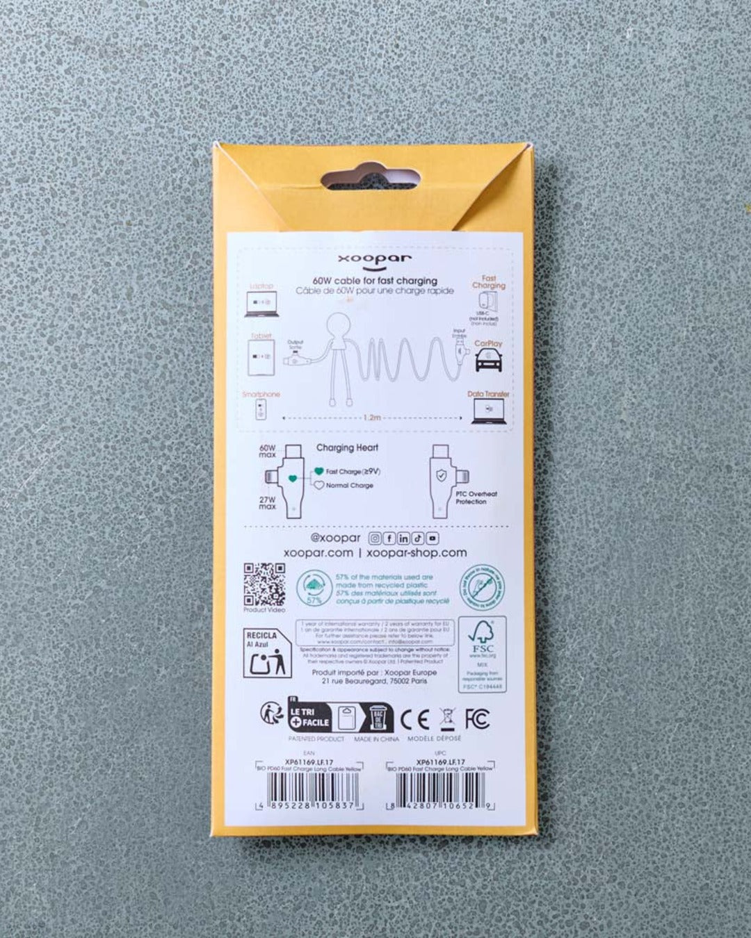 Xoopar - Mr Bio Long Fast Cable - Yellow
