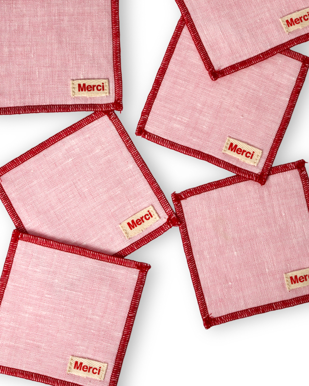 Merci - Set of 6 washed linen coasters - Granita Pink