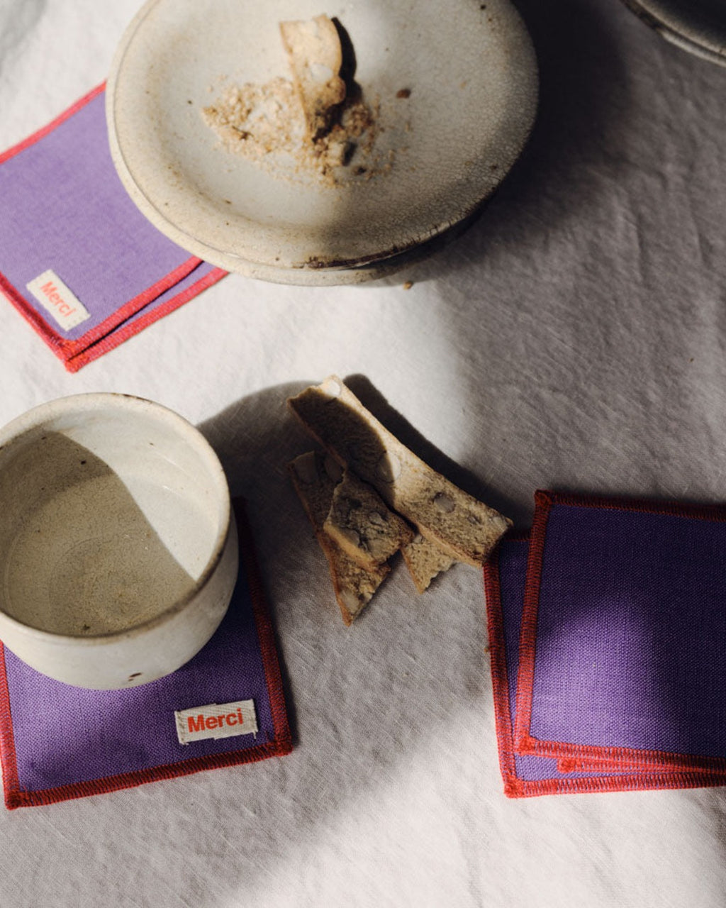 Merci - Set of 6 washed linen coasters - Storm Violet