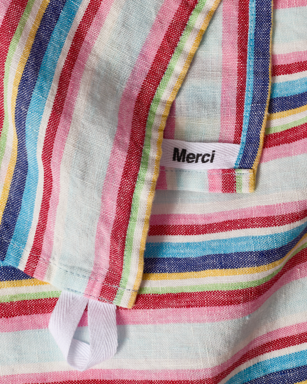 Merci - Torchon En Lin Lavé - Rayures Parasol