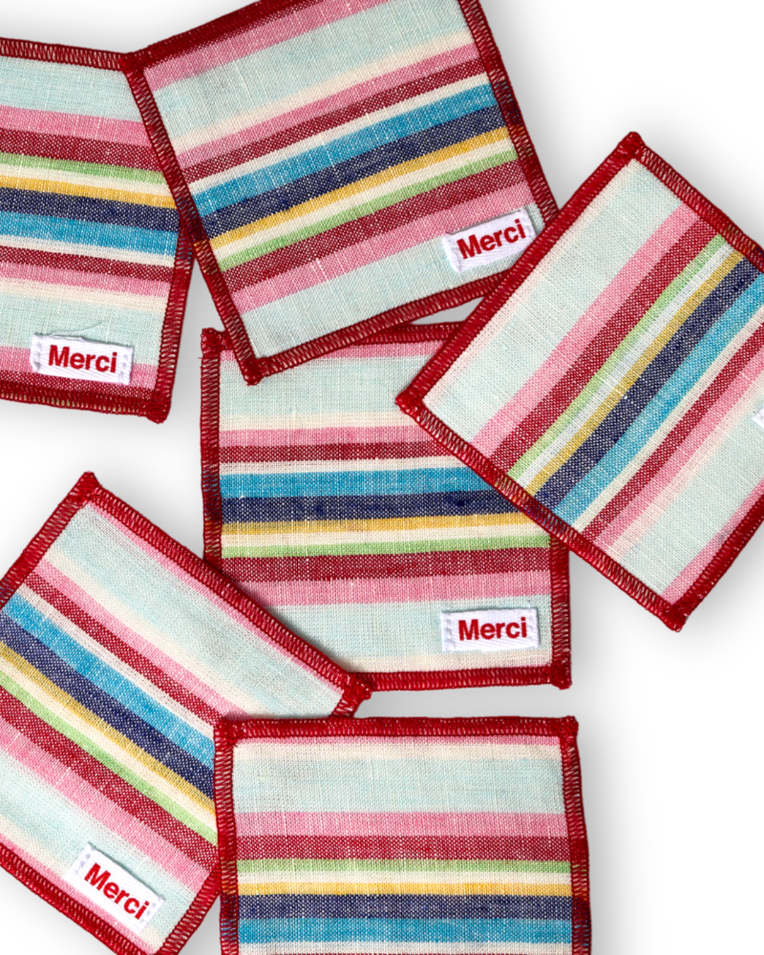 Merci - Set of 6 washed linen coasters - Parasol Stripes