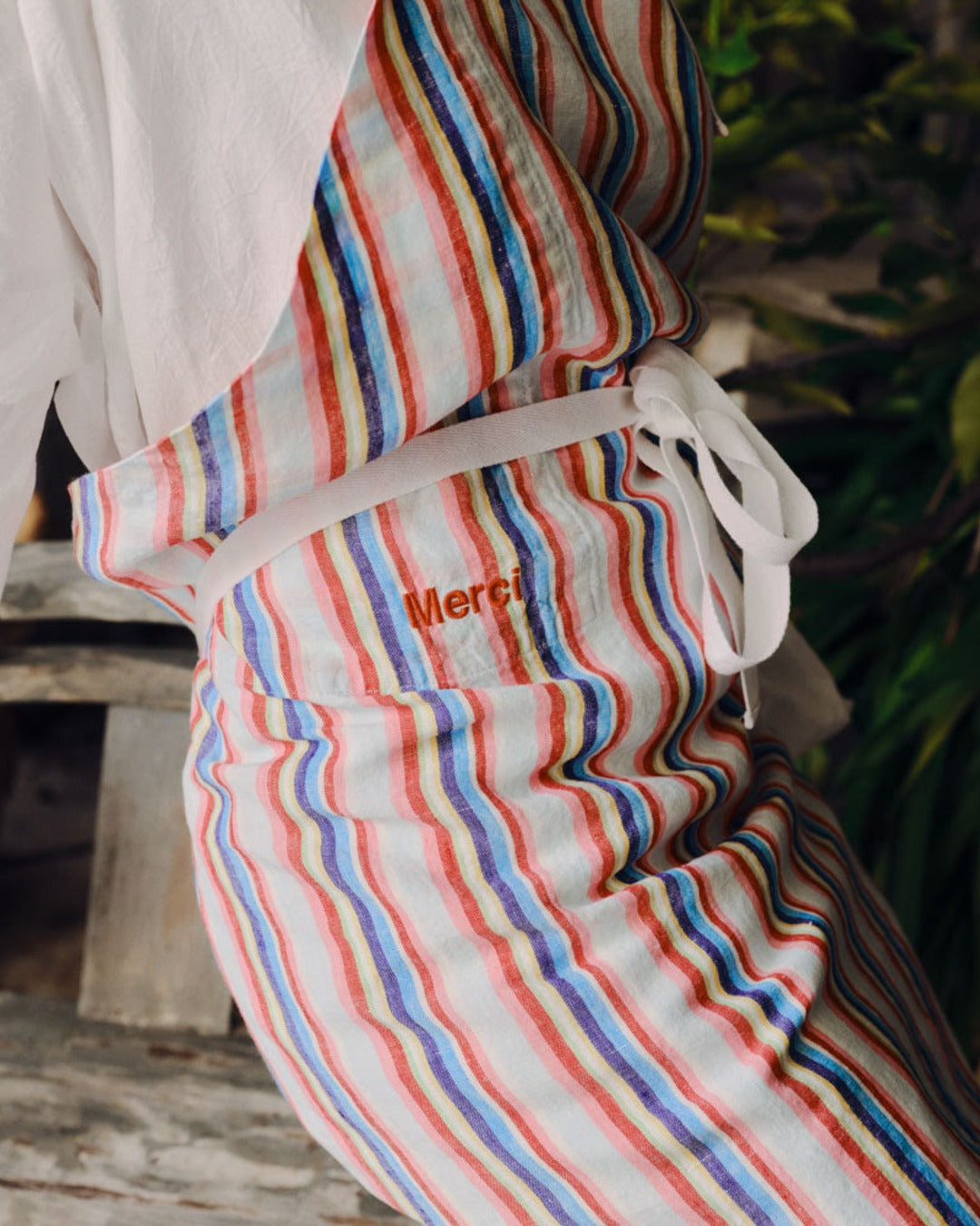 Merci - Washed linen apron - Parasol Stripes