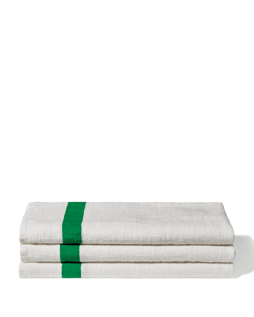 Merci - Serviette De Bain En Lin Nid D'Abeille - Bande Vert Potager